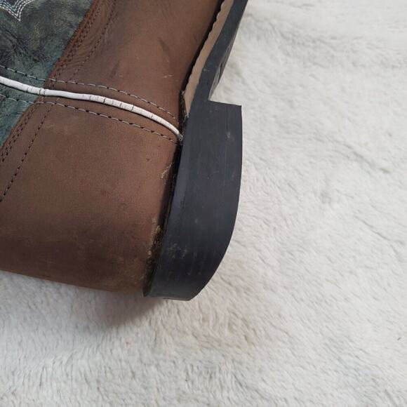 Old West Cowgirl Turquoise Stitched Flame Brown Leather Western Boot Woman 6.5 D - Picture 9 of 13